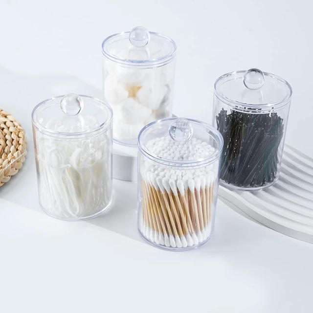 Alt view image 5 of 7 - Clear Acrylic Cotton Swab & Ball Dispenser Jars with Lids (Set of 2)