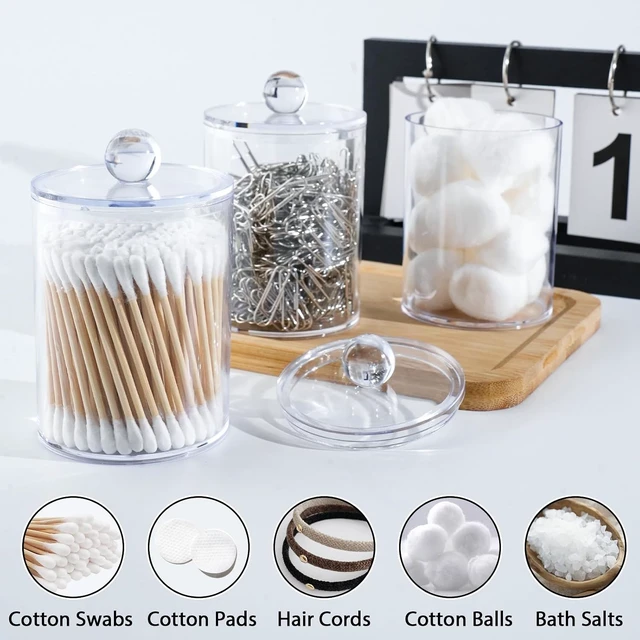 Alt view image 4 of 7 - Clear Acrylic Cotton Swab & Ball Dispenser Jars with Lids (Set of 2)