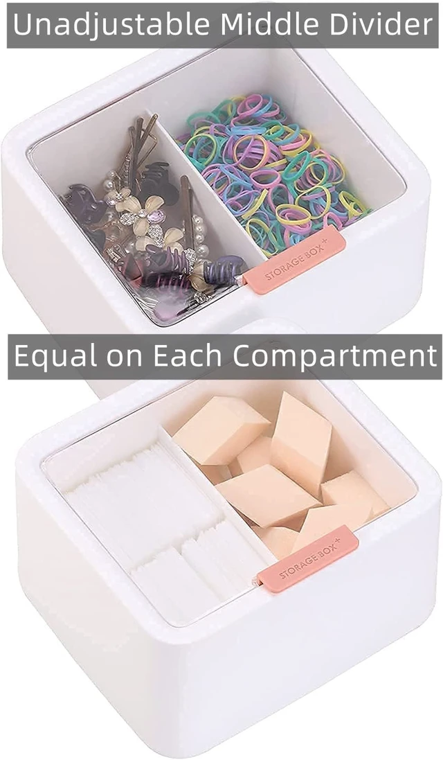 Alt view image 2 of 6 - Dual Compartment Plastic Cotton Swab and Ball Dispenser with Flip Lid for Bathroom Vanity Storage Organization