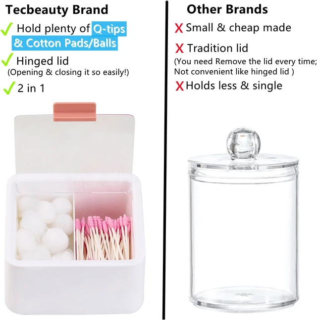 Alt view image 4 of 6 - Dual Compartment Plastic Cotton Swab and Ball Dispenser with Flip Lid for Bathroom Vanity Storage Organization