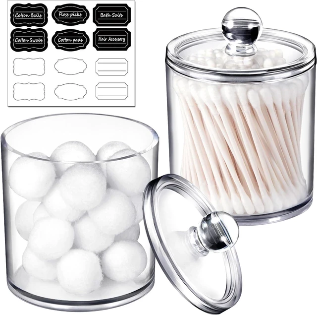 Main image of Bathroom Vanity Storage Jars, 2 Pack Acrylic Cotton Swab Organizer with Labels