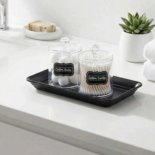 Alt view image 5 of 7 - Bathroom Vanity Storage Jars, 2 Pack Acrylic Cotton Swab Organizer with Labels