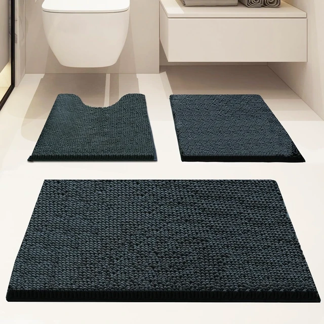 Alt view image 2 of 7 - Super Absorbent Washable Plush Shag Carpet for Bedroom Kitchen Home Decor, Non-Slip 3-Piece Bathroom Rug Set with PVC Backing