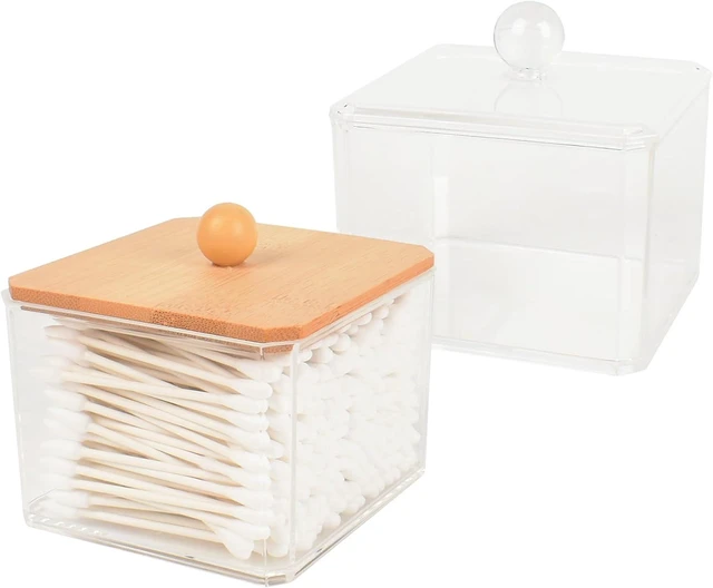 Main image of Transparent Bathroom Vanity Organizer Canisters for Counter Storage, Acrylic Cotton Swab and Ball Dispenser with Lid
