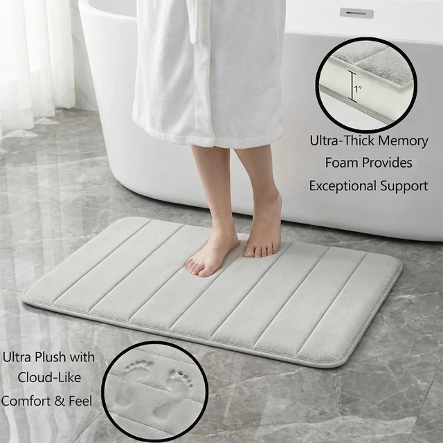Alt view image 3 of 7 - Quick-Dry Machine Washable Plush Floor Mats for Home Decor, 3-Piece Memory Foam Bath Mat Set - Ultra Soft & Absorbent Non-Slip Bathroom Rugs