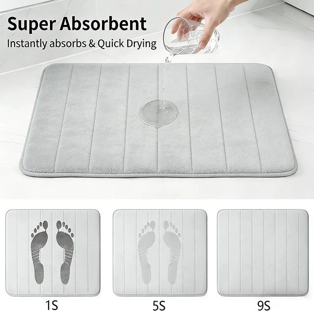 Alt view image 4 of 7 - Quick-Dry Machine Washable Plush Floor Mats for Home Decor, 3-Piece Memory Foam Bath Mat Set - Ultra Soft & Absorbent Non-Slip Bathroom Rugs