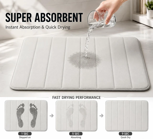 Alt view image 5 of 7 - Quick-Dry Machine Washable Plush Floor Mats for Home Decor, 3-Piece Memory Foam Bath Mat Set - Ultra Soft & Absorbent Non-Slip Bathroom Rugs