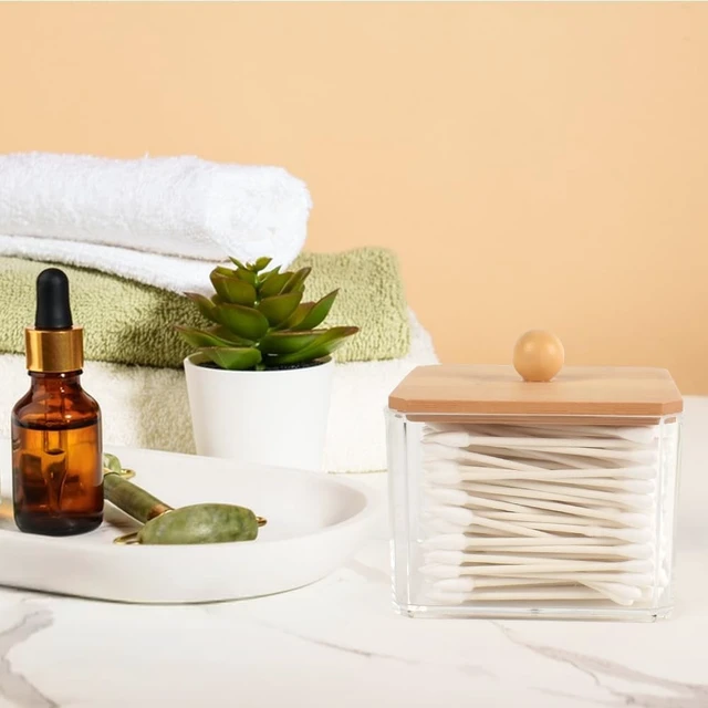 Alt view image 2 of 7 - Transparent Bathroom Vanity Organizer Canisters for Counter Storage, Acrylic Cotton Swab and Ball Dispenser with Lid