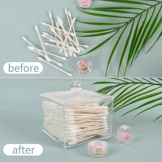Alt view image 6 of 7 - Transparent Bathroom Vanity Organizer Canisters for Counter Storage, Acrylic Cotton Swab and Ball Dispenser with Lid