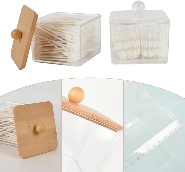 Alt view image 7 of 7 - Transparent Bathroom Vanity Organizer Canisters for Counter Storage, Acrylic Cotton Swab and Ball Dispenser with Lid
