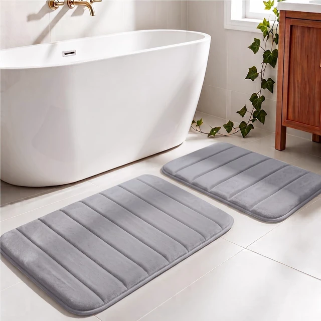 Main image of 2-Piece Memory Foam Bath Mat Set - Ultra Soft Absorbent Quick-Dry Non-Slip Machine Washable Floor Rug for Tub Shower & Sink