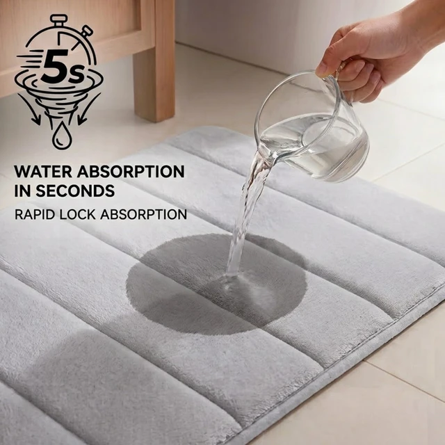 Alt view image 4 of 6 - 2-Piece Memory Foam Bath Mat Set - Ultra Soft Absorbent Quick-Dry Non-Slip Machine Washable Floor Rug for Tub Shower & Sink