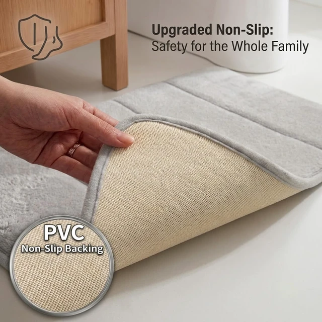 Alt view image 5 of 6 - 2-Piece Memory Foam Bath Mat Set - Ultra Soft Absorbent Quick-Dry Non-Slip Machine Washable Floor Rug for Tub Shower & Sink