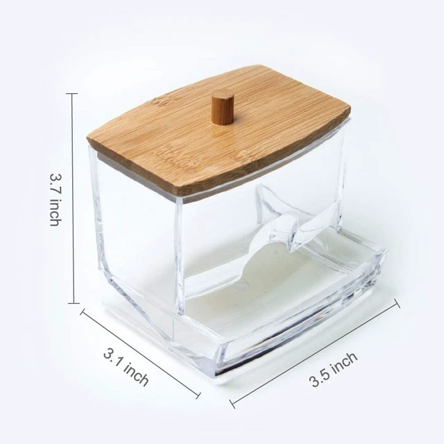 Alt view image 6 of 6 - Toothpick Storage Container for Bathroom Vanity Decor Organizer, Square Plastic Q-tip Holder, Clear Acrylic Cotton Swab Dispenser with Bamboo Lid