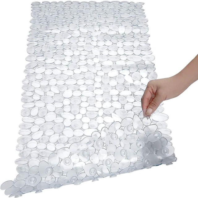 Main image of Transparent Pebble Textured Anti-Slip Bath Tub Mat with Strong Suction Cups