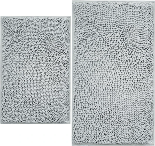 Main image of Machine Washable Floor Mats, Ultra-Soft Absorbent Bath Mats with Non-Slip PVC Backing, 2-Piece Chenille Bathroom Rug Set