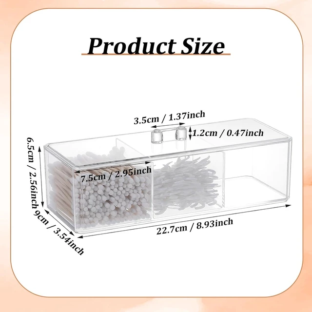 Alt view image 2 of 7 - Waterproof Vanity Organizer for Makeup Pads and Cosmetics, Triple-Compartment Cotton Swab & Ball Dispenser, Set of 3 Transparent Acrylic Storage Jars with Lids