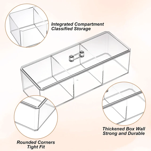 Alt view image 3 of 7 - Waterproof Vanity Organizer for Makeup Pads and Cosmetics, Triple-Compartment Cotton Swab & Ball Dispenser, Set of 3 Transparent Acrylic Storage Jars with Lids