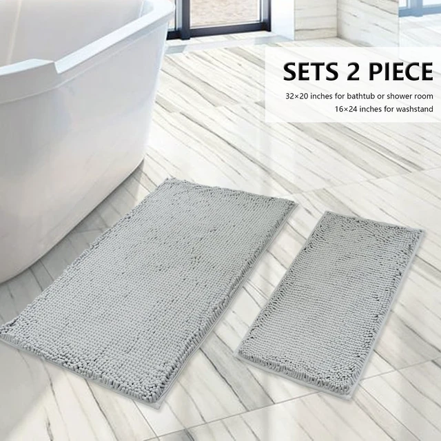 Alt view image 2 of 7 - Machine Washable Floor Mats, Ultra-Soft Absorbent Bath Mats with Non-Slip PVC Backing, 2-Piece Chenille Bathroom Rug Set