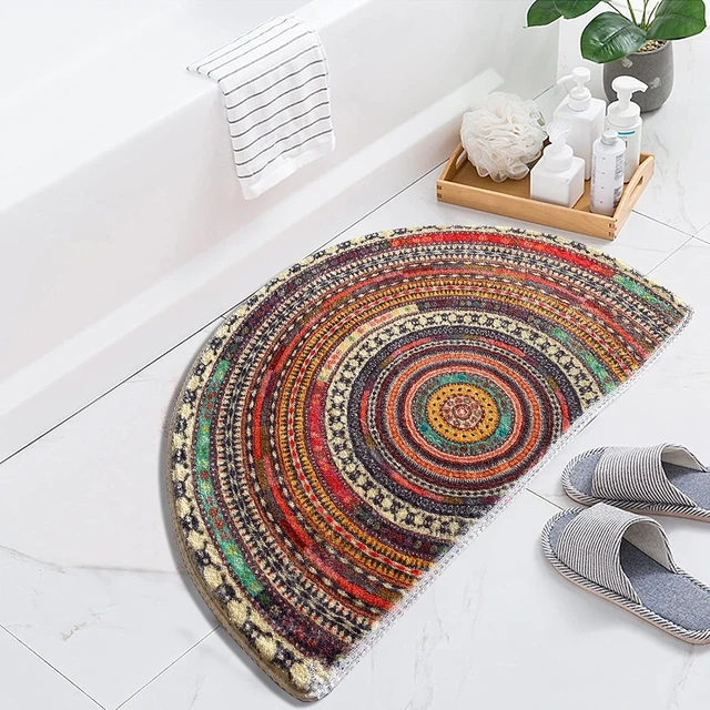 Alt view image 2 of 7 - Semi-Circular Bohemian Mandala Pattern Bathroom Floor Mat