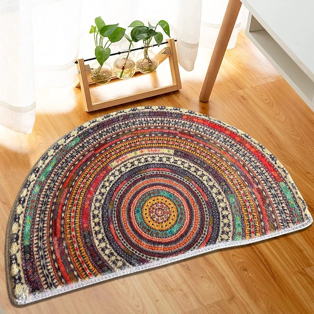 Alt view image 4 of 7 - Semi-Circular Bohemian Mandala Pattern Bathroom Floor Mat