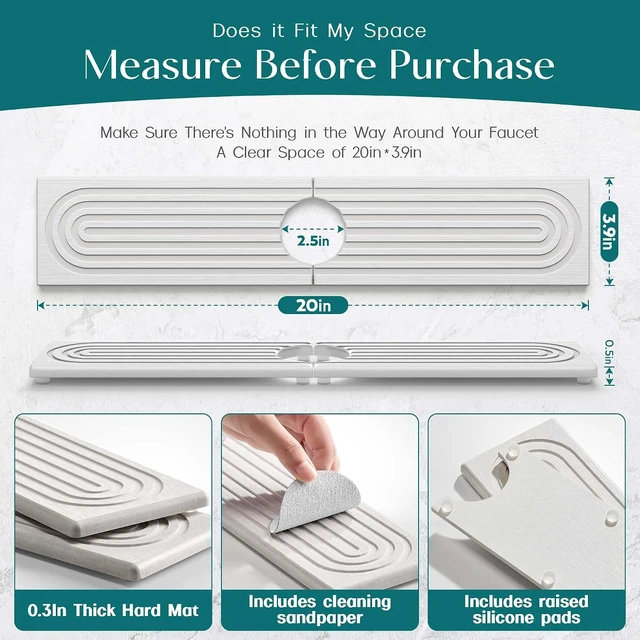 Alt view image 2 of 7 - Moisture Prevention Protector, Eormoe Diatomite Stone Sink Drying Mat for Kitchen & Bathroom - Absorbent Splash Guard Tray