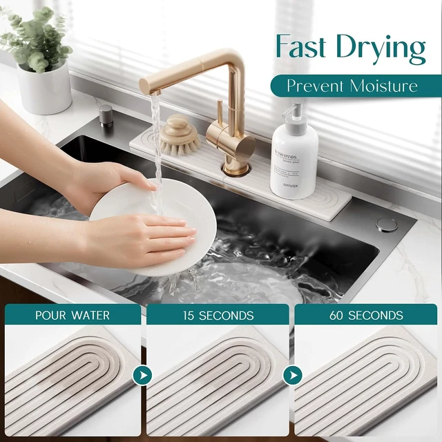 Alt view image 3 of 7 - Moisture Prevention Protector, Eormoe Diatomite Stone Sink Drying Mat for Kitchen & Bathroom - Absorbent Splash Guard Tray