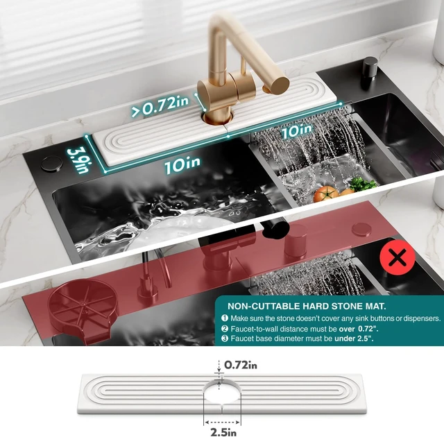 Alt view image 4 of 7 - Moisture Prevention Protector, Eormoe Diatomite Stone Sink Drying Mat for Kitchen & Bathroom - Absorbent Splash Guard Tray