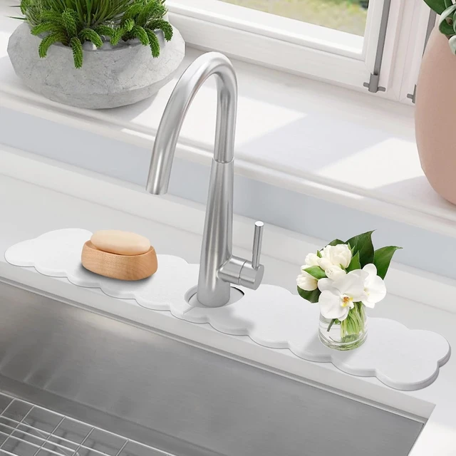 Alt view image 2 of 7 - Long Diatomite Faucet Mat Fast Drying Stone Sink Tray Splash Proof Bathroom Counter Super Water Absorption