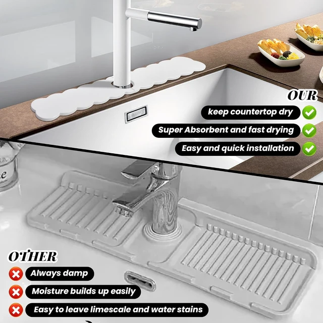 Alt view image 5 of 7 - Long Diatomite Faucet Mat Fast Drying Stone Sink Tray Splash Proof Bathroom Counter Super Water Absorption