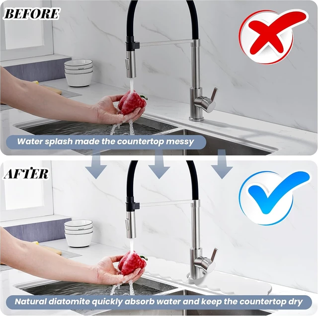 Alt view image 4 of 7 - Long Diatomite Faucet Mat Fast Drying Stone Sink Tray Splash Proof Bathroom Counter Super Water Absorption