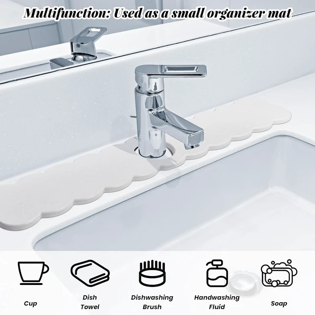 Alt view image 7 of 7 - Long Diatomite Faucet Mat Fast Drying Stone Sink Tray Splash Proof Bathroom Counter Super Water Absorption
