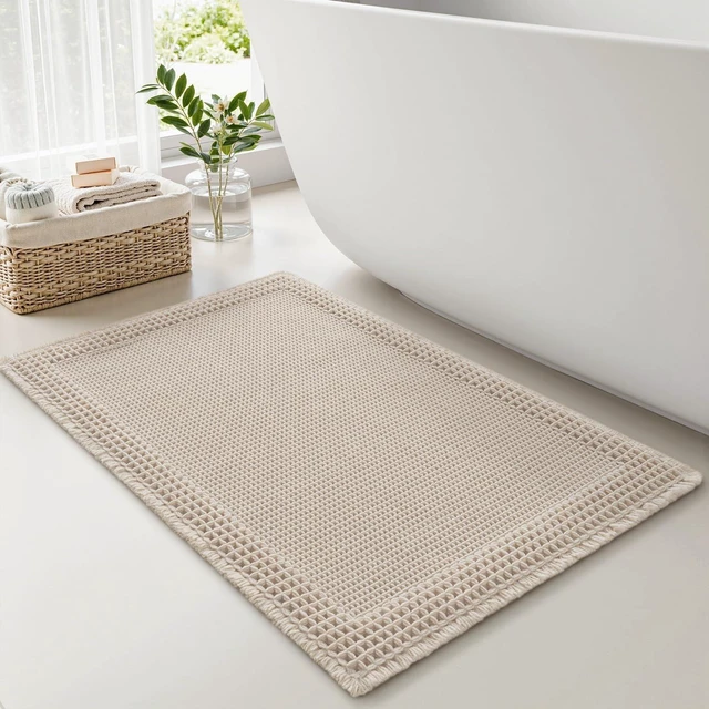 Main image of Non-Slip Waffle Texture Bathroom Floor Mat Soft Absorbent Rug