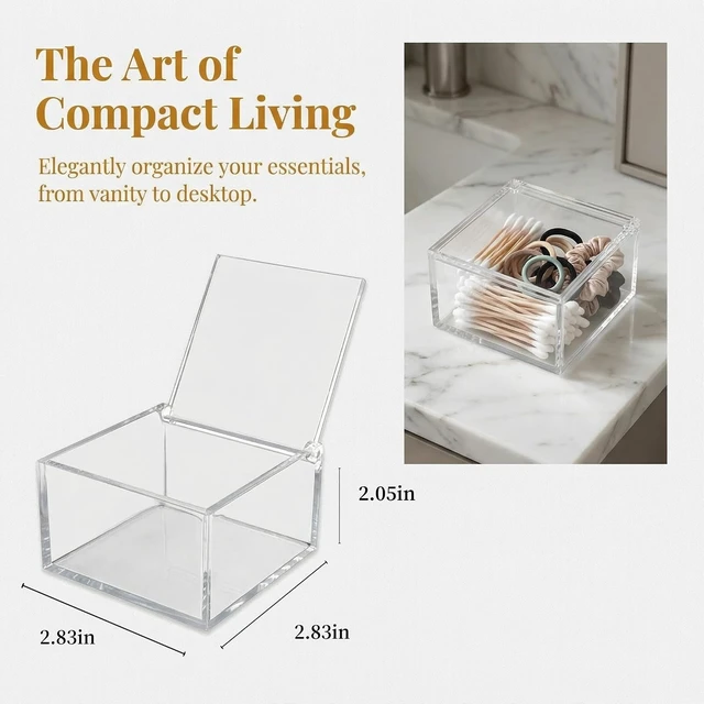 Alt view image 4 of 7 - Mini Clear Acrylic Storage Case with Lid for Office Desk Supplies Hair Ties Rubber Bands Sticky Notes and Paper Clips