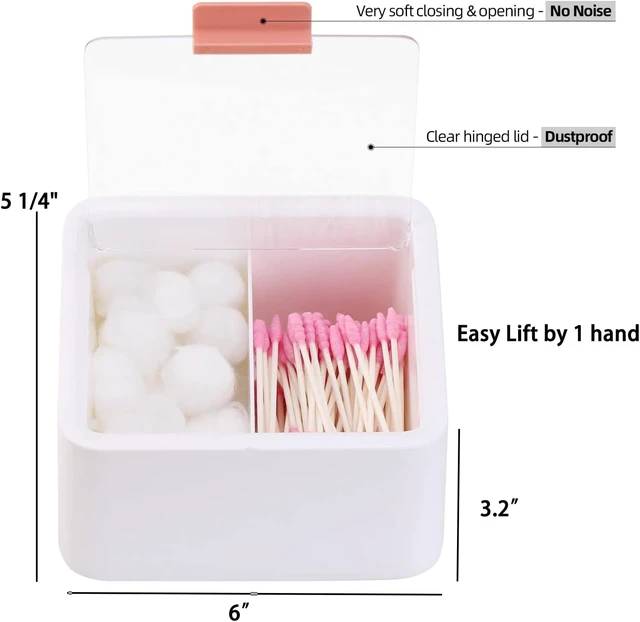 Alt view image 3 of 6 - Dual Compartment Plastic Cotton Swab and Ball Dispenser with Flip Lid for Bathroom Vanity Storage Organization