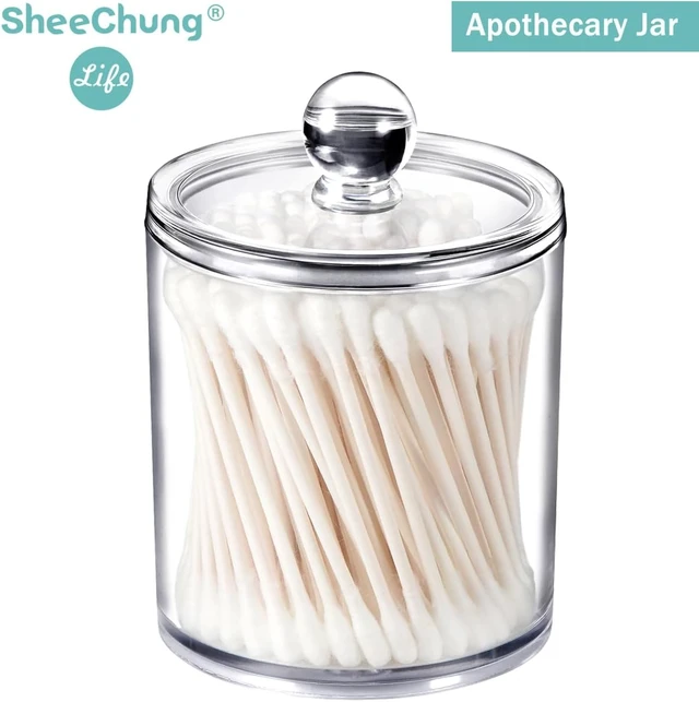 Alt view image 4 of 7 - Bathroom Vanity Storage Jars, 2 Pack Acrylic Cotton Swab Organizer with Labels