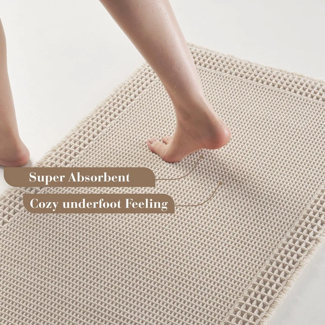 Alt view image 3 of 6 - Non-Slip Waffle Texture Bathroom Floor Mat Soft Absorbent Rug
