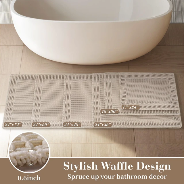 Alt view image 5 of 6 - Non-Slip Waffle Texture Bathroom Floor Mat Soft Absorbent Rug