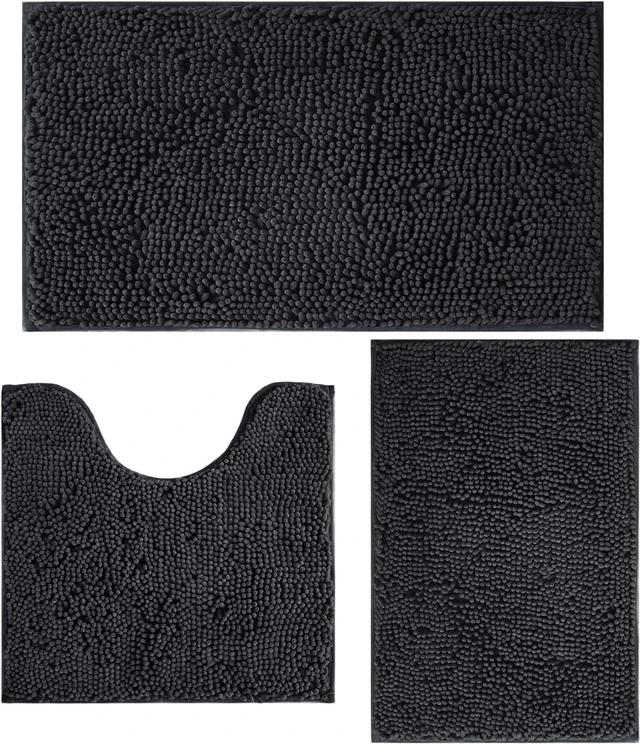 Main image of Super Absorbent Washable Plush Shag Carpet for Bedroom Kitchen Home Decor, Non-Slip 3-Piece Bathroom Rug Set with PVC Backing