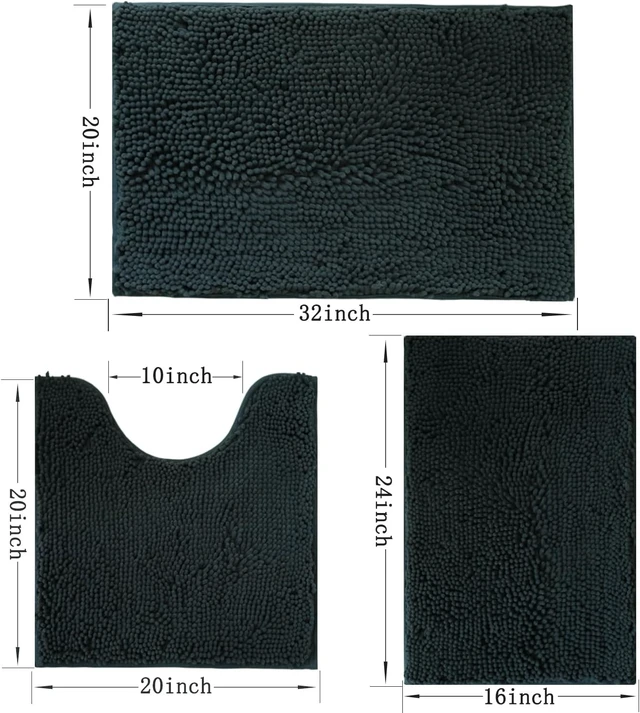 Alt view image 3 of 7 - Super Absorbent Washable Plush Shag Carpet for Bedroom Kitchen Home Decor, Non-Slip 3-Piece Bathroom Rug Set with PVC Backing