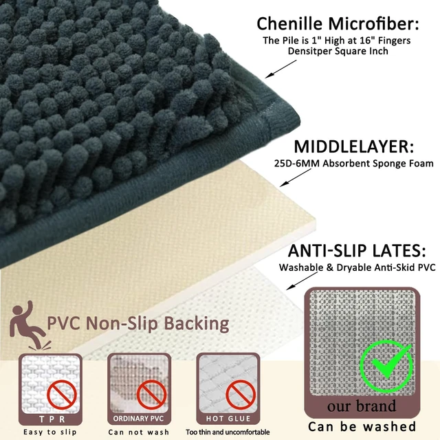 Alt view image 5 of 7 - Super Absorbent Washable Plush Shag Carpet for Bedroom Kitchen Home Decor, Non-Slip 3-Piece Bathroom Rug Set with PVC Backing