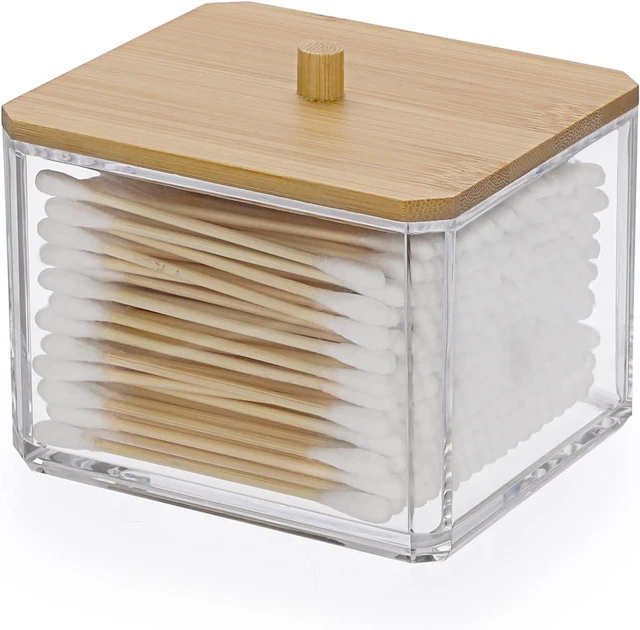 Main image of Clear Acrylic Cotton Swab Dispenser with Cover for Bathroom Storage