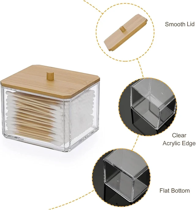 Alt view image 4 of 7 - Clear Acrylic Cotton Swab Dispenser with Cover for Bathroom Storage