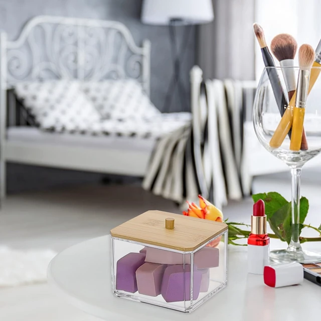 Alt view image 6 of 7 - Clear Acrylic Cotton Swab Dispenser with Cover for Bathroom Storage