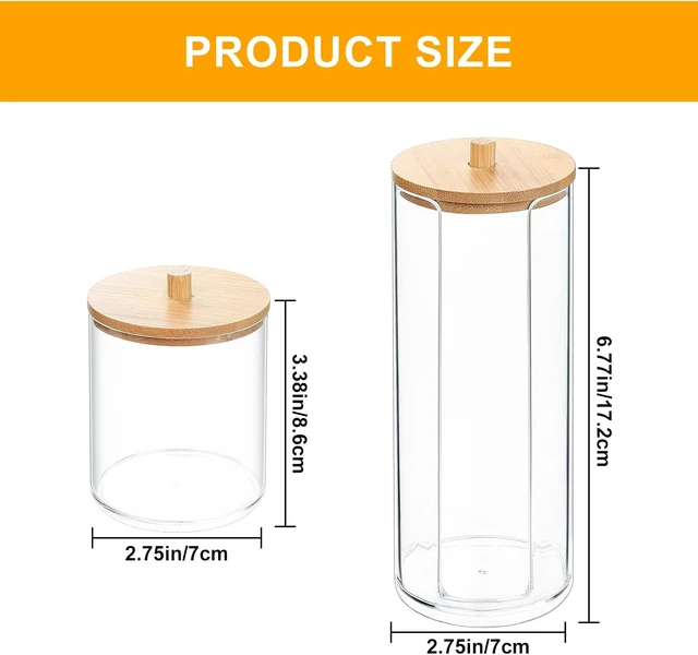 Alt view image 3 of 7 - Vanity Organizer for Bathroom Makeup Storage, Set of 2 Transparent Cotton Pad and Swab Dispensers with Bamboo Lids