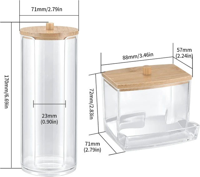Alt view image 4 of 7 - Vanity Organizer for Bathroom Makeup Storage, Set of 2 Transparent Cotton Pad and Swab Dispensers with Bamboo Lids