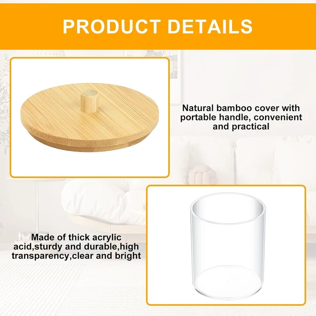 Alt view image 5 of 7 - Vanity Organizer for Bathroom Makeup Storage, Set of 2 Transparent Cotton Pad and Swab Dispensers with Bamboo Lids