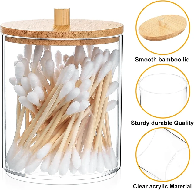 Alt view image 7 of 7 - Vanity Organizer for Bathroom Makeup Storage, Set of 2 Transparent Cotton Pad and Swab Dispensers with Bamboo Lids