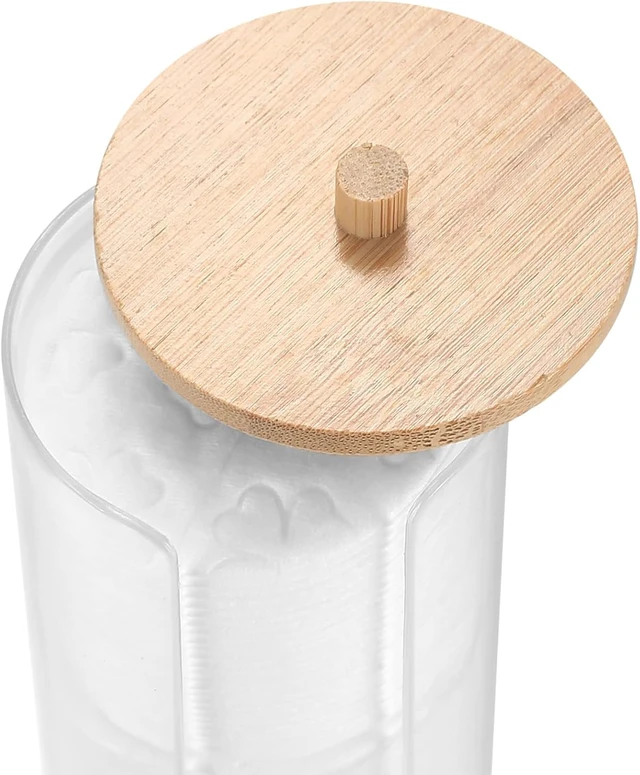Alt view image 6 of 7 - Vanity Organizer for Bathroom Makeup Storage, Set of 2 Transparent Cotton Pad and Swab Dispensers with Bamboo Lids
