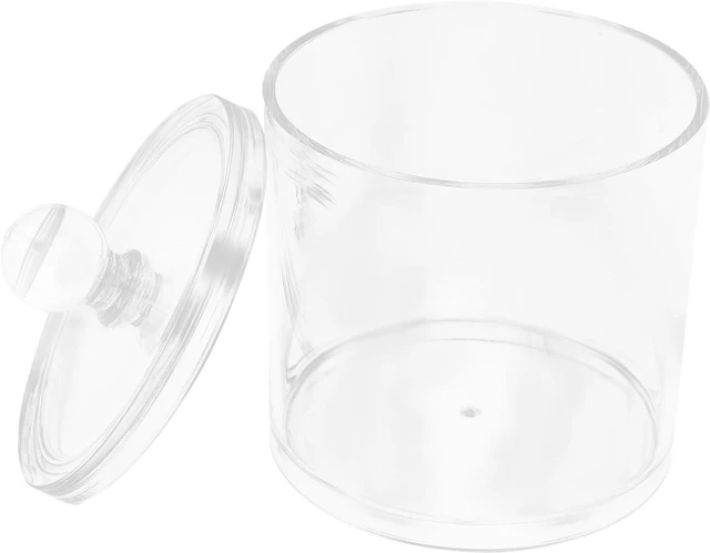 Main image of Large Round Bathroom Organizer for Personal Care, Acrylic Cotton Swab Holder & Pad Storage Box with Lid